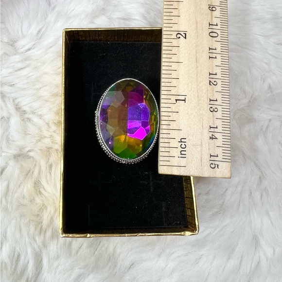 Mystic Topaz 925 Oval Vintage High Profile Ring size 8 - Picture 5 of 6